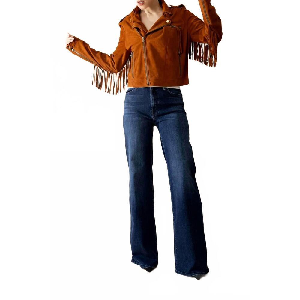 NEW JAKETT tina fringe leather jacket in congac